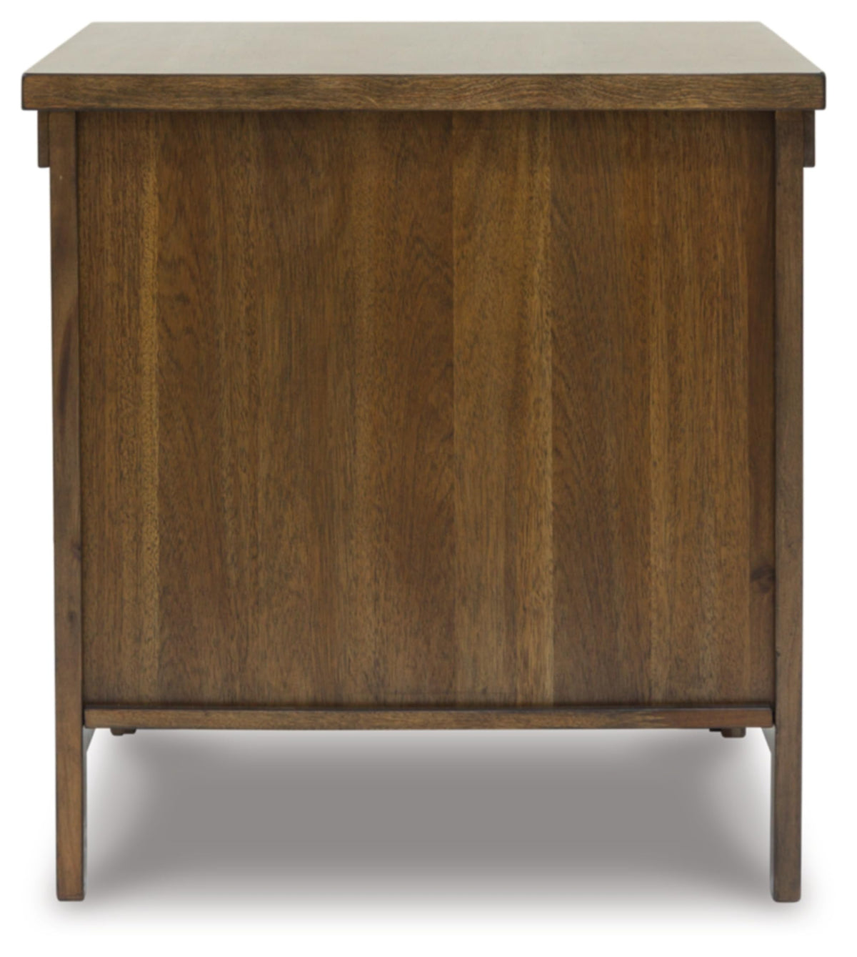 Signature Design by Ashley Moriville Rustic Farmhouse Rectangular End Table with Dual Cabinet Doors, Antique Bronze-Tone Hardware, Wood, 25" High, Brown