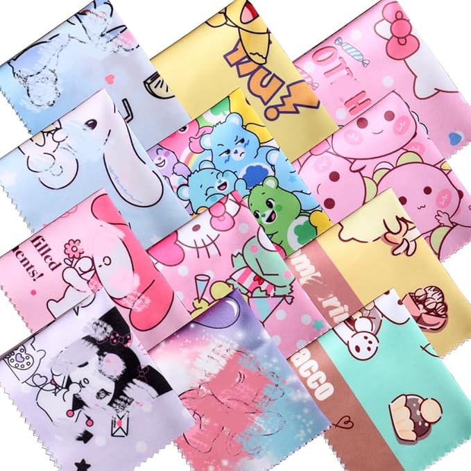 12 Pack Cartoon Colors Microfiber Cleaning Cloths-Cameras Lenses, Sunglasses