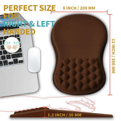 Hokafenle Ergonomic Mouse Pad Wrist Support with Massage Design, Wrist Rest Pain Relief Mousepad with Memory Foam&Non-Slip PU Base, Mouse Pads for Wireless Mouse & Desk (12x8 inch,Brown)