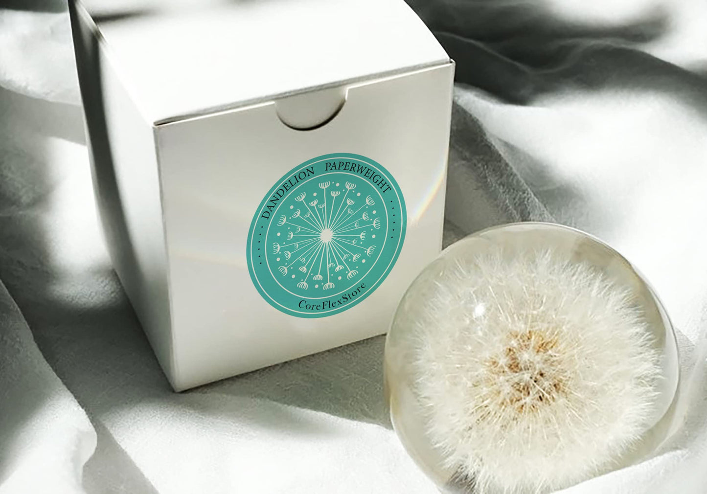 COREFLEX Real Dandelion Paperweight, Dandelion in Resin Ball in Gift Box, 2.75inch(70mm) Home Office Desktop Decor Decoration, Birthday, Wedding Gift and Valentine's Day