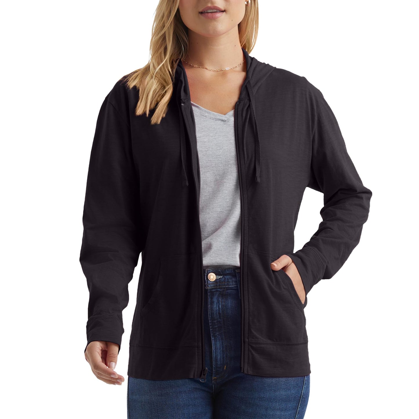 Hanes Women's Slub Jersey Hoodie, Black, Large