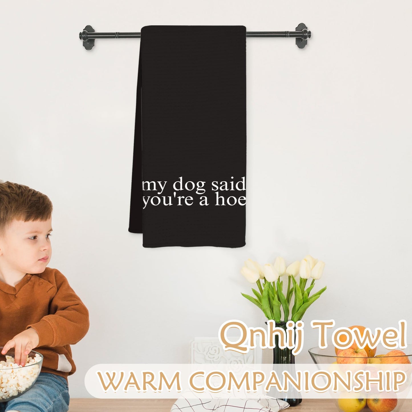 Qnhij Funny Dog Kitchen Towels, Gifts for Dogs Lovers Women Men, My Dog Said You're a Hoe Decorative Hand Towels for Bathroom, Funny Kitchen Bathroom Decor, 16x24 Inch