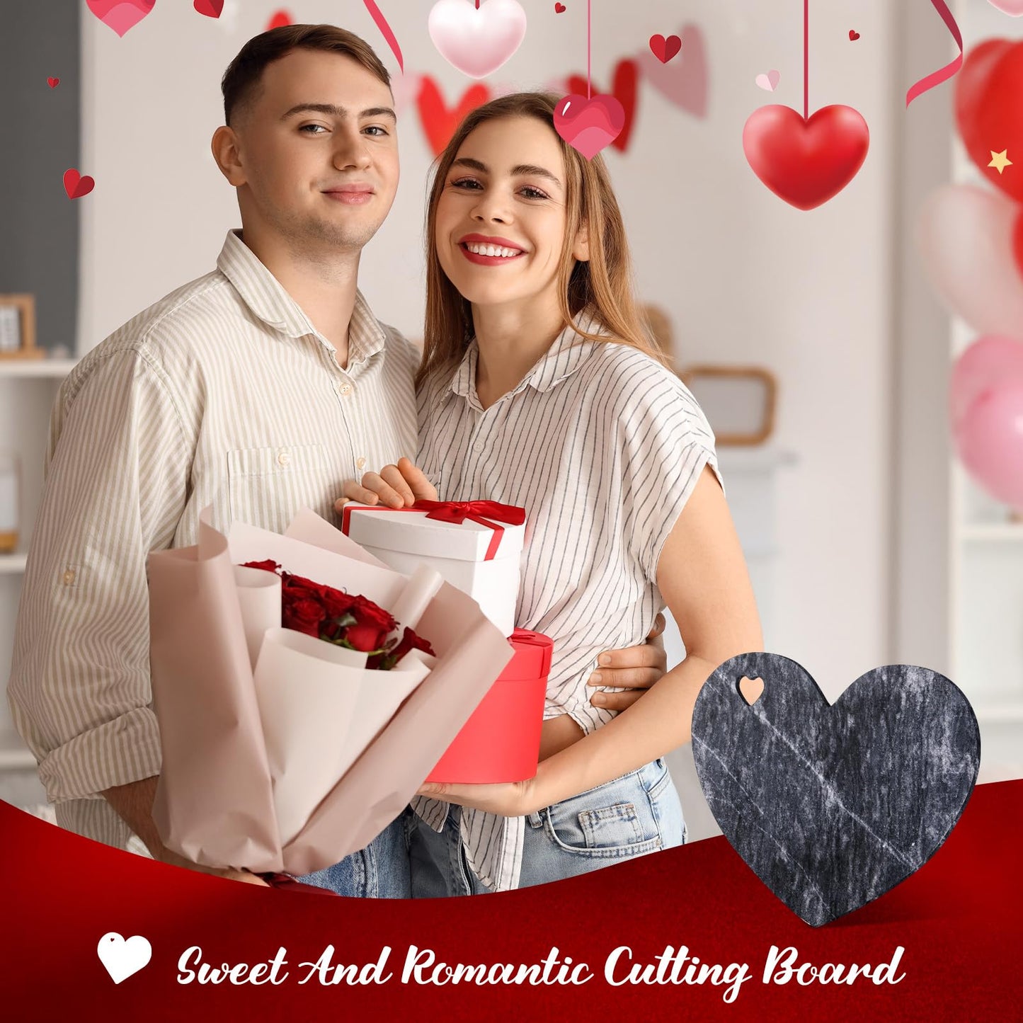 Singhoow Heart Shaped Marble Cutting Board, 12 x 10 x 0.4 Inch Valentine's Day Gifts Cheese Charcuterie Tray Bread Board Serving Platter for Meat Cheese and Vegetables Valentine Xmas Gifts(Dark Gray)