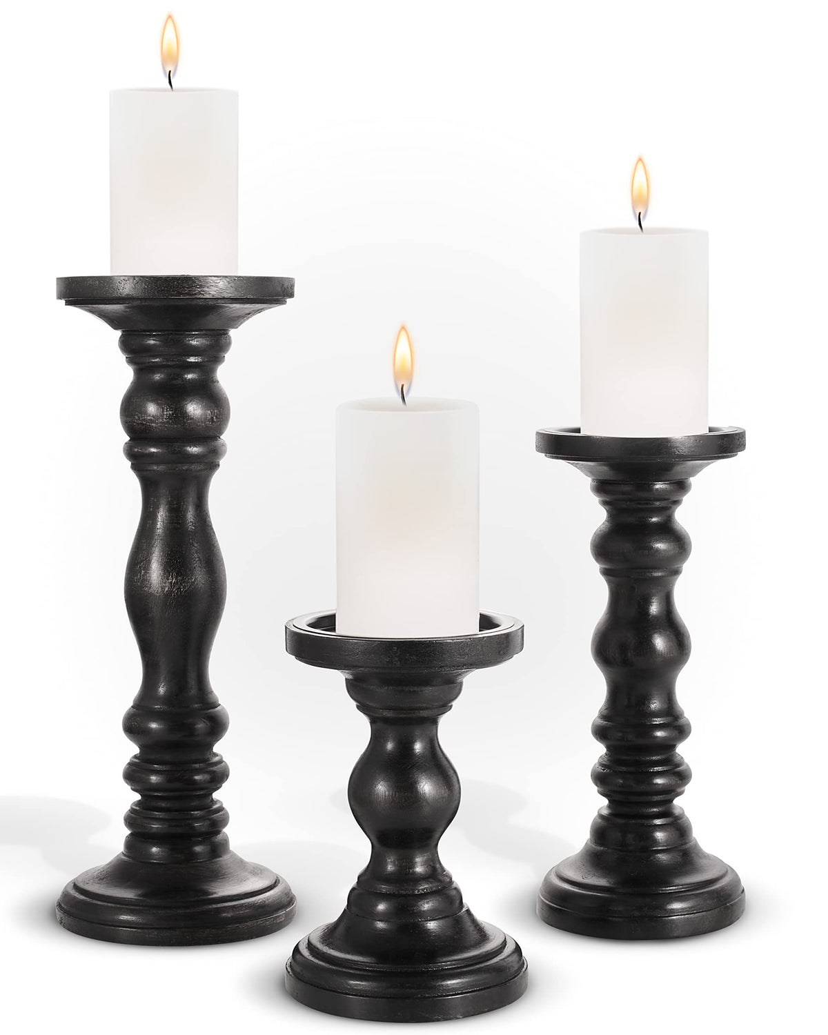 Large Candle Holders for Pillar Candles - Rustic Farmhouse Style Home Decor - Perfect for Table Centerpieces, Coffee Table or Fireplace Mantel - 3 Piece Set - Natural