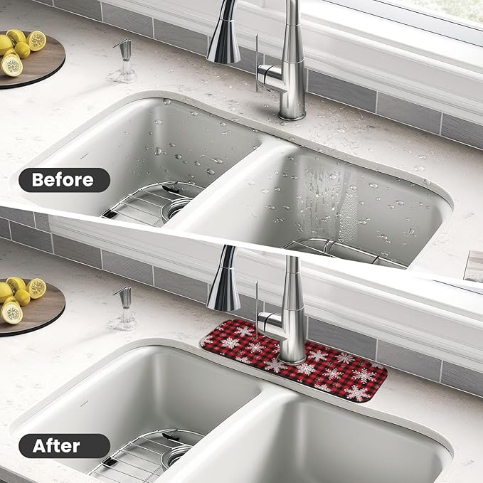 Christmas Snowflake Ho Red Black Buffalo Plaid Kitchen Sink Splash Guard Faucet