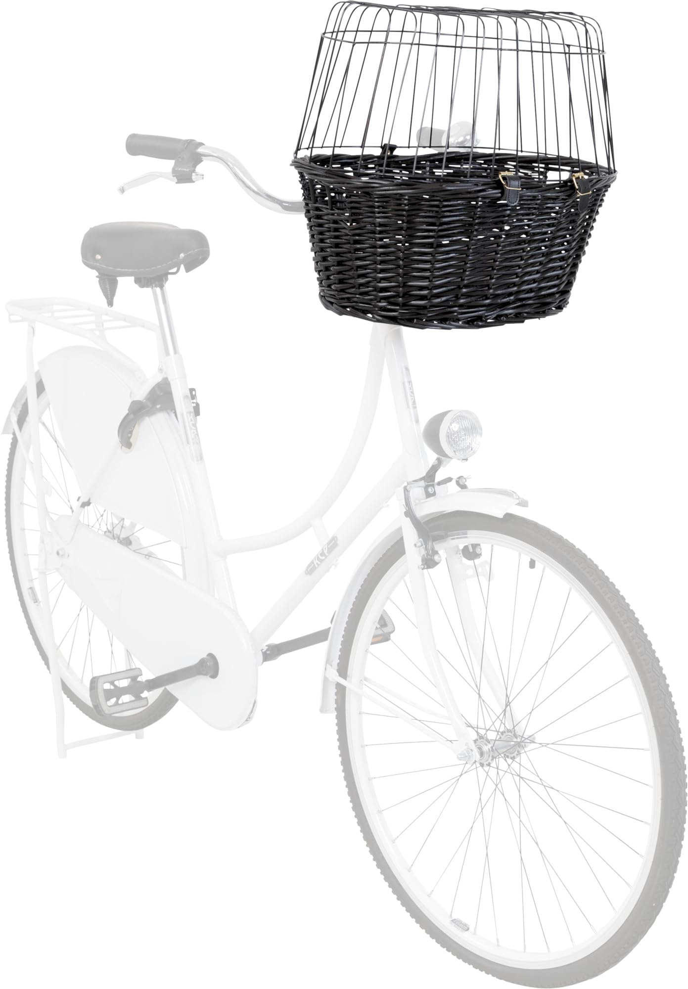 TRIXIE dog basket for the front of the bike up to 5 kg 50 × 41 × 35 cm - woven dog bike basket for the handlebars - in a chic wicker look with plastic grille, 2818