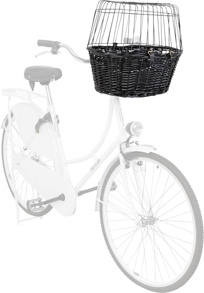 TRIXIE dog basket for the front of the bike up to 5 kg 50 × 41 × 35 cm - woven dog bike basket for the handlebars - in a chic wicker look with plastic grille, 2818