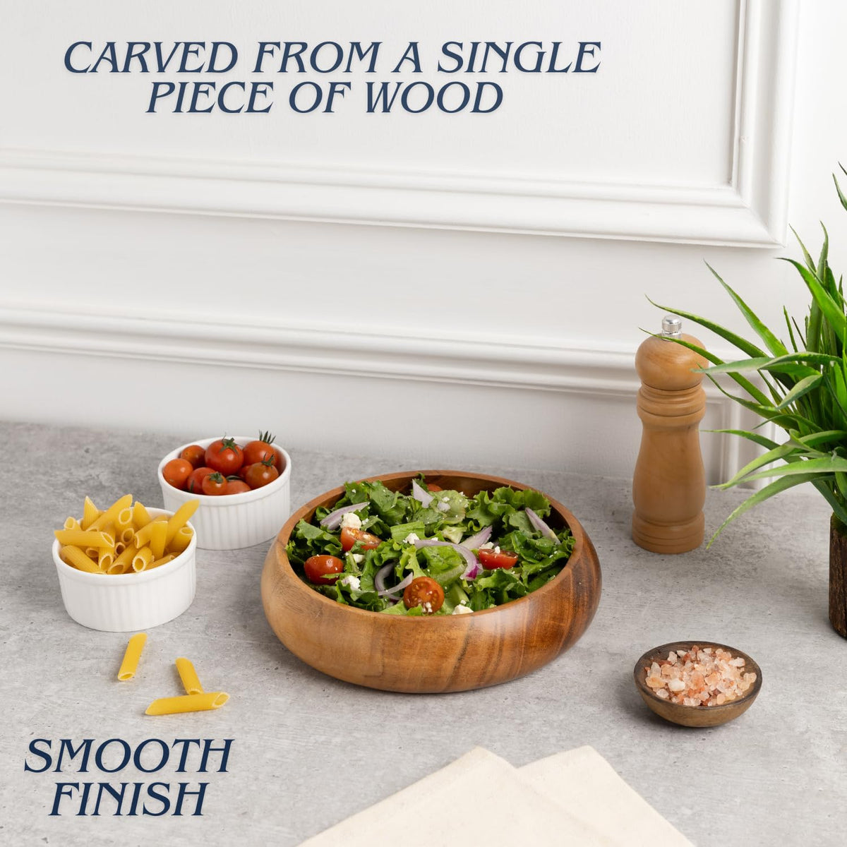 LAVAUX DESIGNS Acacia wood salad bowls set of 2 | Individual wooden bowls 8 x 2 inches (25 oz) | Use for salad, pasta, rice, acai, smoothie, soup, fruits, snacks