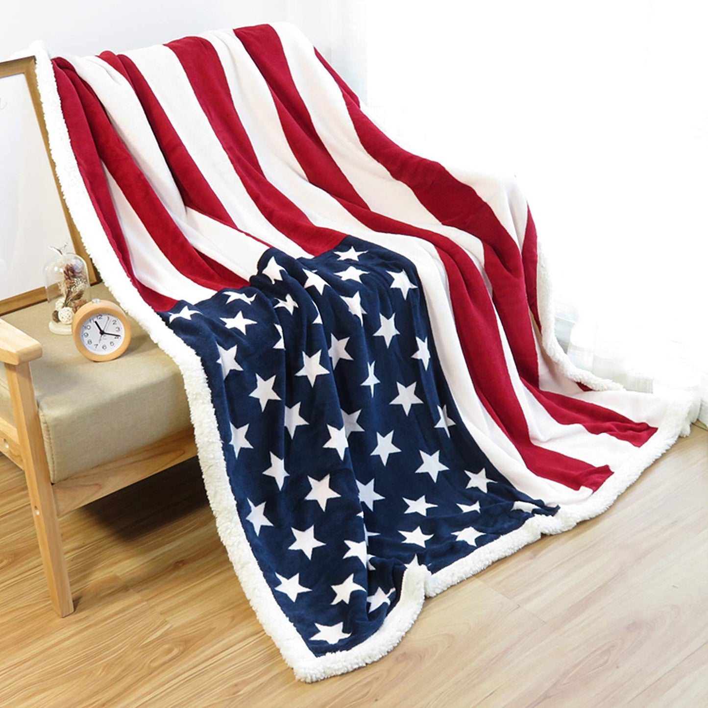 UKELER Sherpa Throw 50'' x 60'' American Flag Fleece Blanket Super Soft Reversible Ultra Plush Blanket for Kids, Toddler, Infant