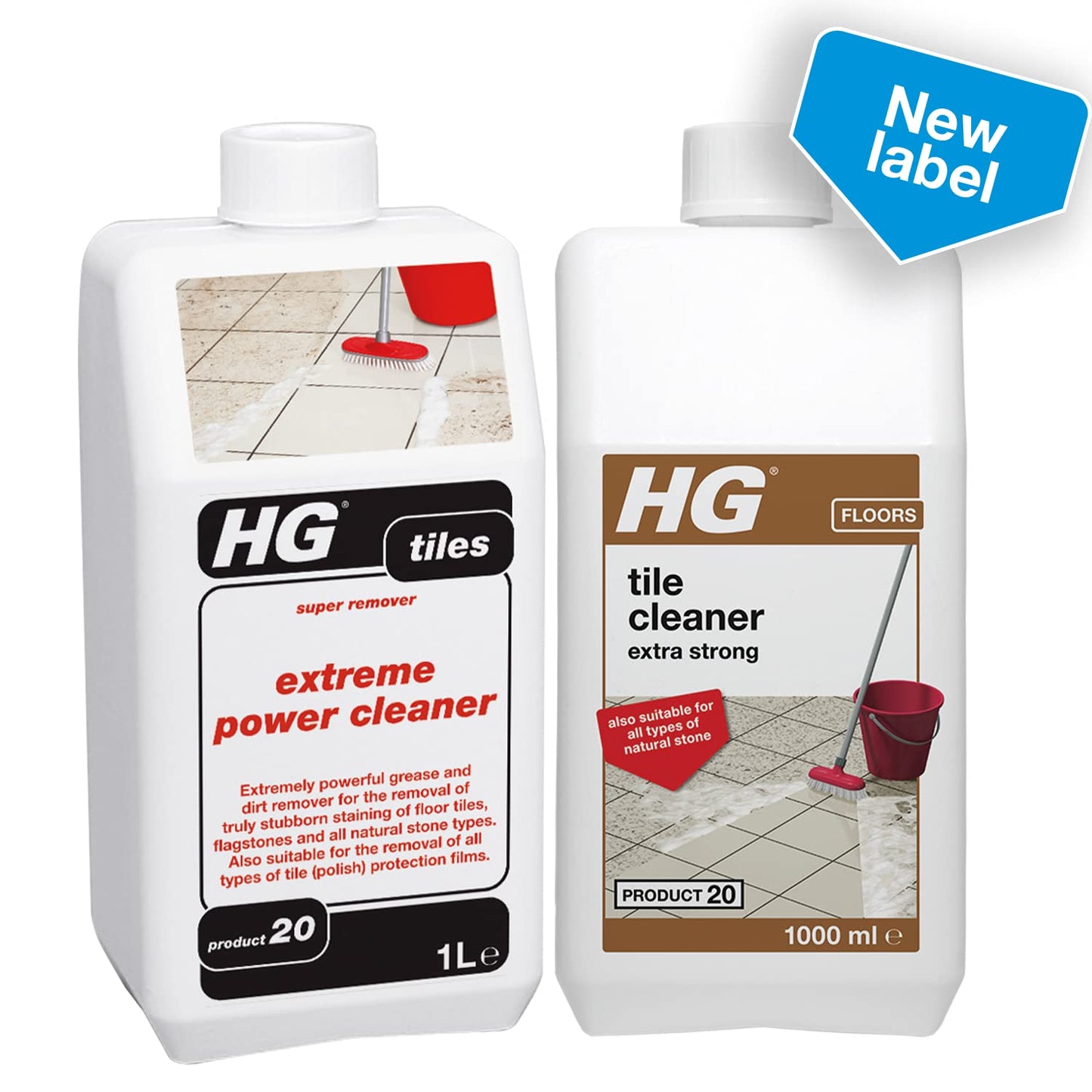 HG Tile Cleaner Extra Strong, Heavy Duty Floor Cleaner for Tiles & Grout, Industrial Strength, Safe for Natural Stone, Kitchen & Bathroom Use, Fresh Scent – 1L