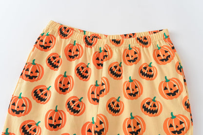 UNICABBIT21 Pajamas for Girls Cute Orange Pumpkin Halloween Pants and Short Sleeve Tee Big Kids Sleepwear Set Size 16