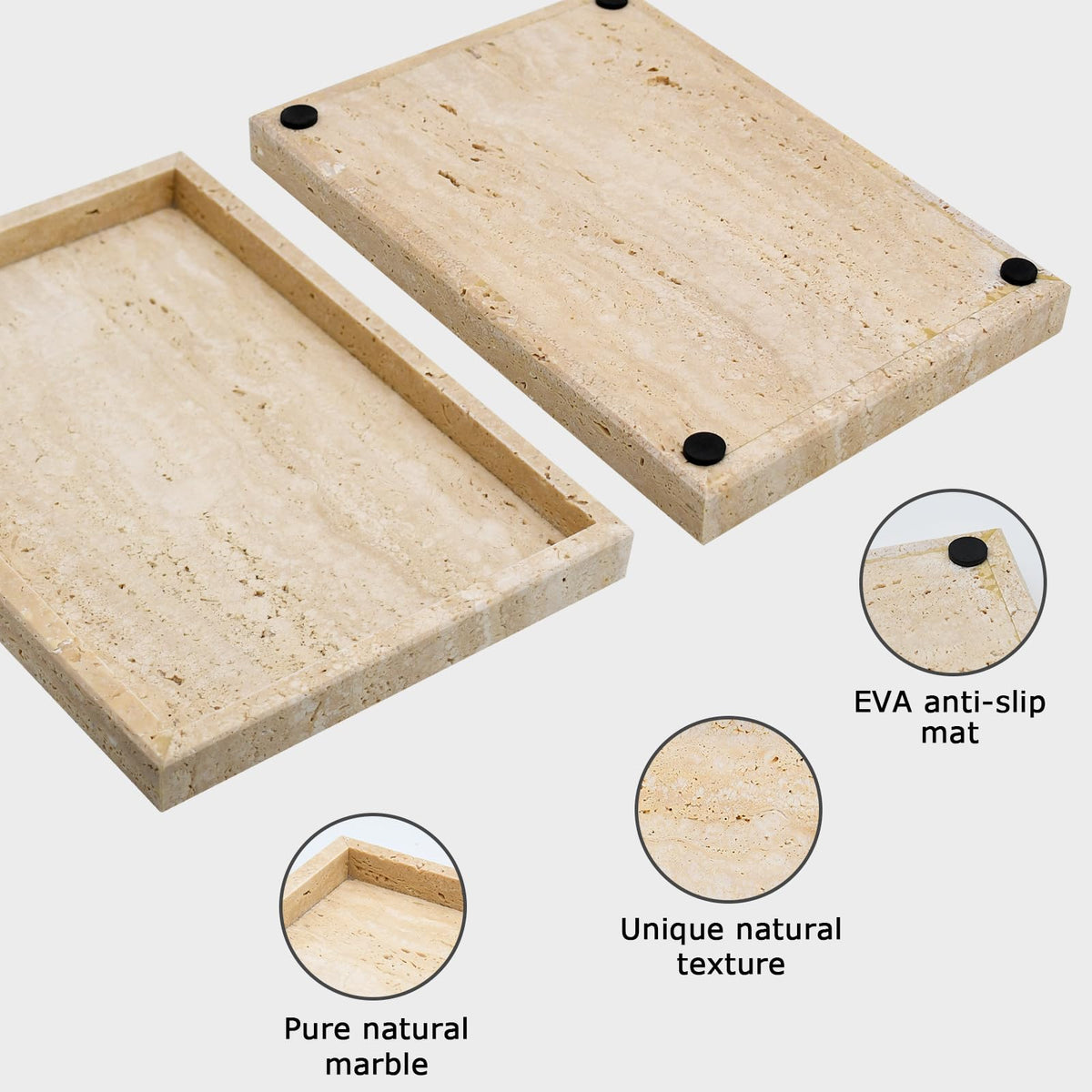 MULWR Travertine Tray,Bathroom Vanity Tray Non-Ceramic/Non-Resin,Marble Perfume Decorative Tray 12 x 8 inch (Travertine)
