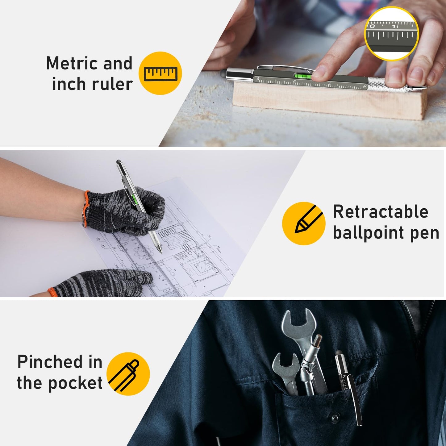 NICEMOVIC Fathers Day Dad Bulk Gifts for Men Multitool Tool Pen Gift 36 Pcs 6-in-1 Party Favor Father's Christmas White Elephant Gifts for Adults Level Gauge Ballpoint Pen Stylus Pen Screwdriver