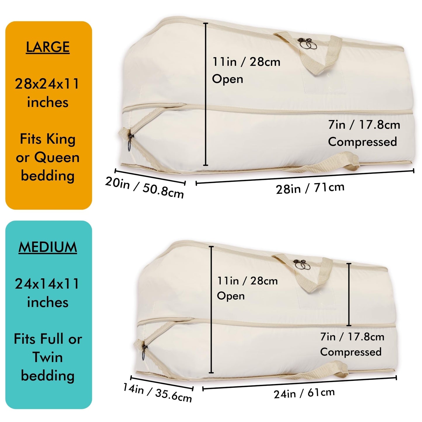 HappiBox 2-pack XXL Comforter Storage Bag - Space Saving Compression Bag for Pillows, Blankets, Bedding -Collapsible Extra Large Mesh Packing Cube - Queen King (1 Med + 1 Large Combo)