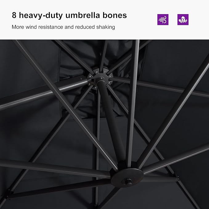 PURPLE LEAF 10'×13' Patio Umbrella with Base Included and Cover Outdoor Umbrella with Cover Extra Large Heavy Duty Cantilever Umbrella Grey