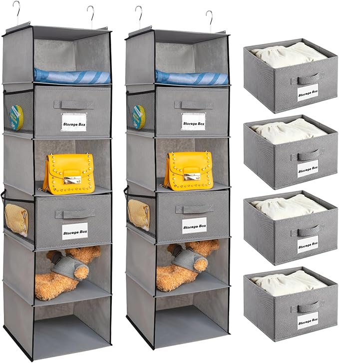 2 Pack 6 Shelves Hanging Closet Organizer
