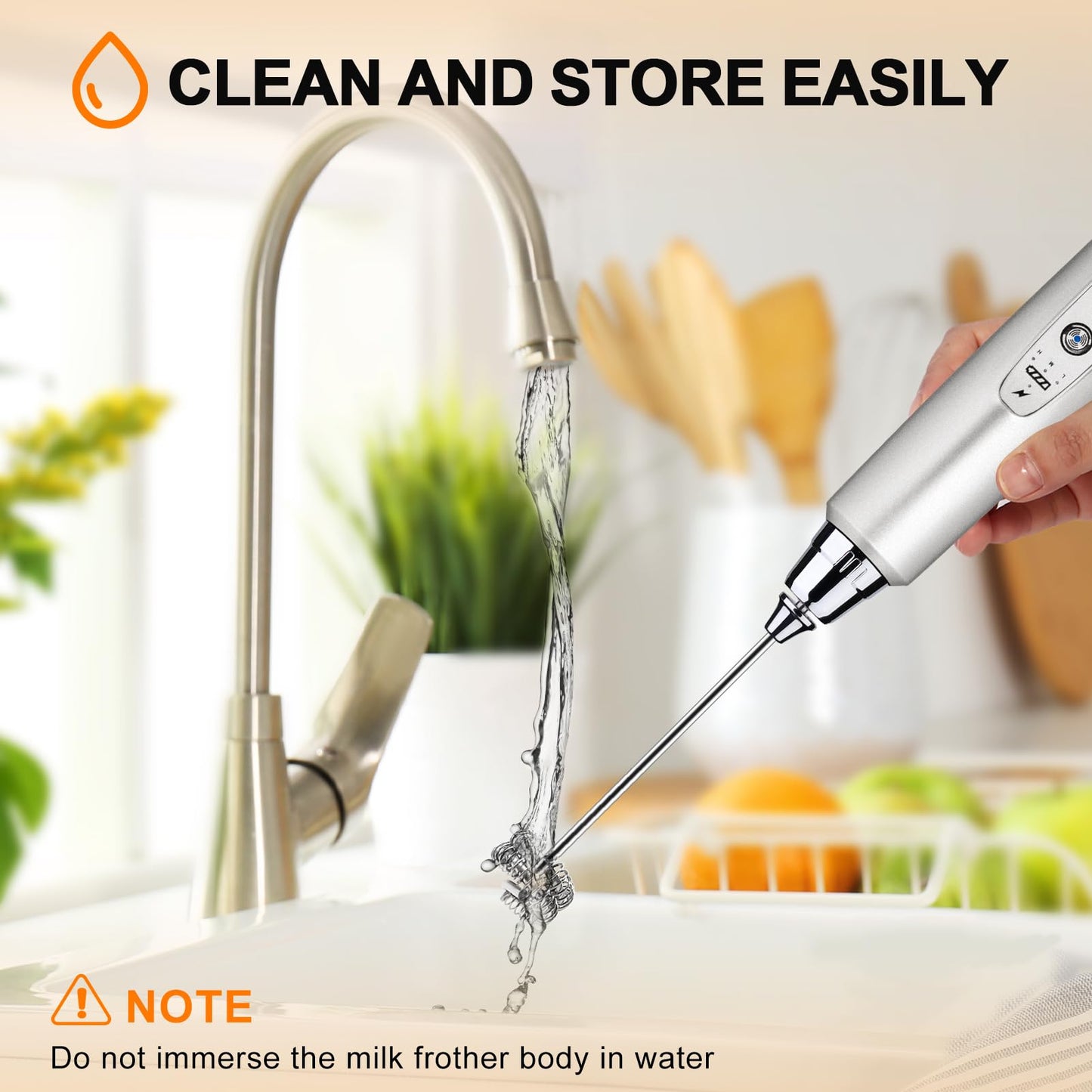 YUSWKO Black Handheld Milk Frother Wand for Coffee, Rechargeable Electric Whisk with 3 Heads 3 Speeds Drink Mixer Coffee Frother For Latte, Cappuccino, Hot Chocolate, Egg