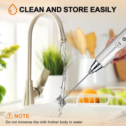 YUSWKO Black Handheld Milk Frother Wand for Coffee, Rechargeable Electric Whisk with 3 Heads 3 Speeds Drink Mixer Coffee Frother For Latte, Cappuccino, Hot Chocolate, Egg