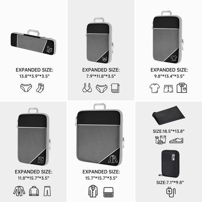 NiHome 7PCS Compression Packing Cube Set Expandable Mesh Travel Bag Luggage Organizers with Electronic Cable Cord Charger Organizer Drawstring Bag for Trip Home Storage Travel Gear Accessories (Black)