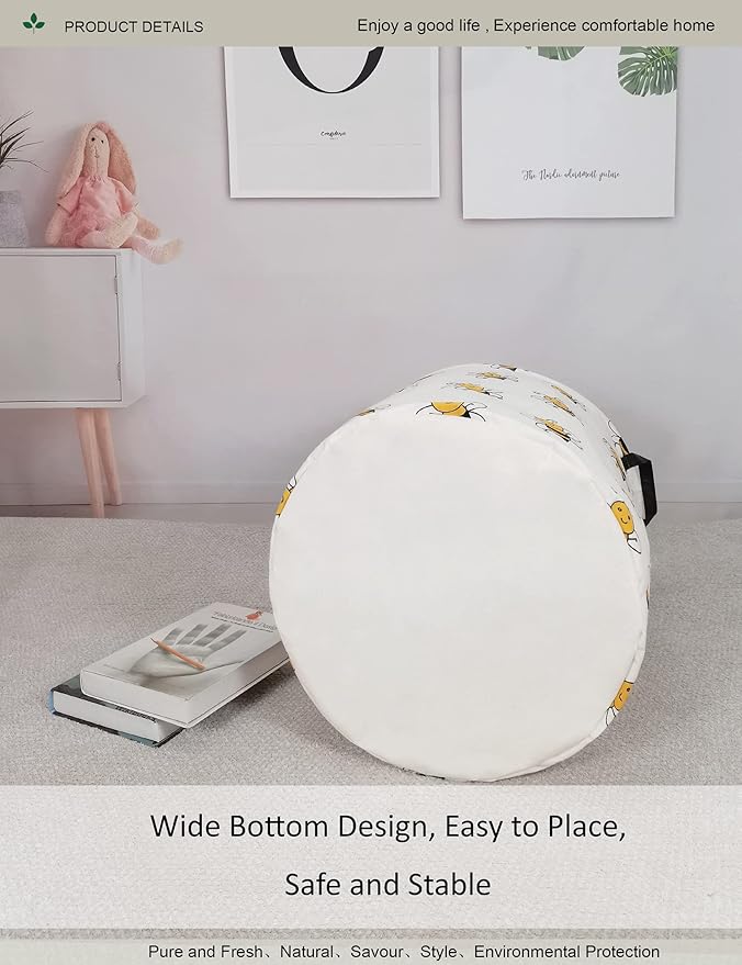 Round Folding Laundry Hamper, Canvas Basket, Nersury Hamper, Suitable