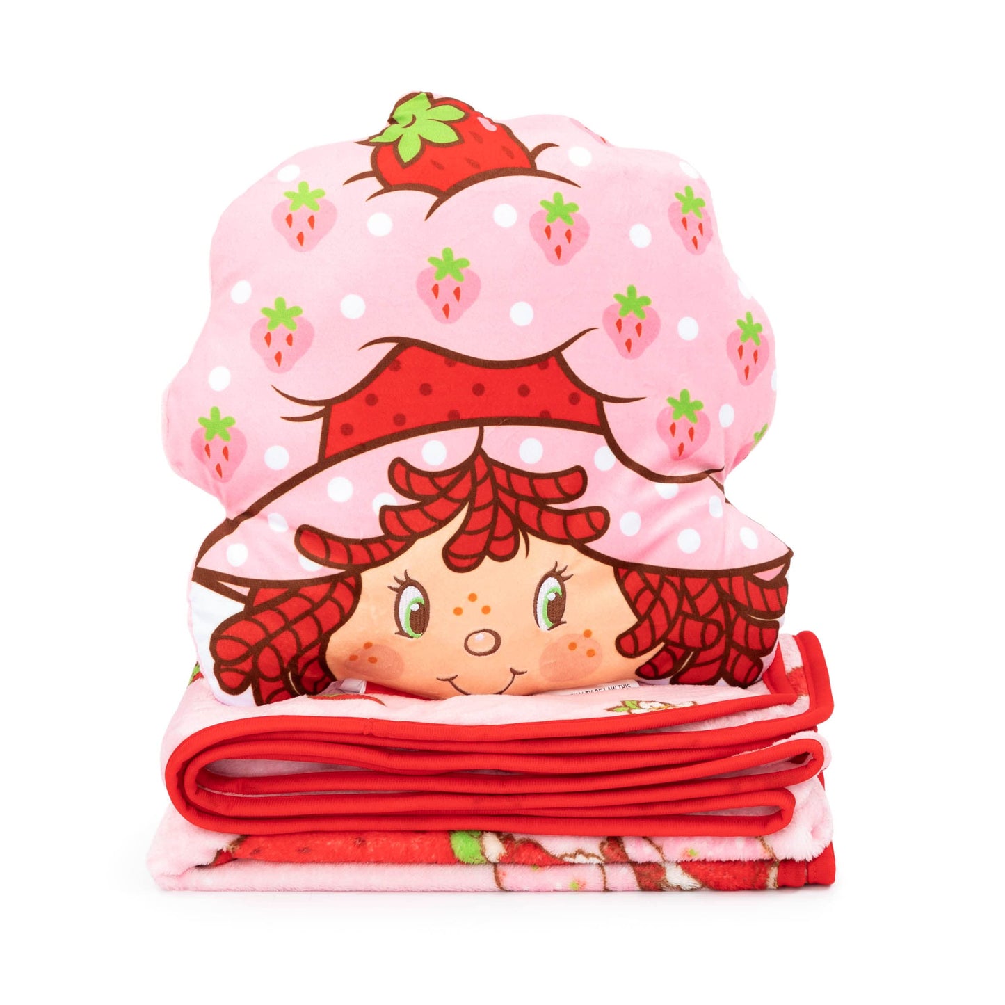 Jay Franco Strawberry Shortcake Fleece Blanket and Pillow Set, 40 x 50 Inch, Kids Super Soft Cozy 2 Piece Travel Set, Machine Washable, Fade Resistant, Non-Toxic, Gift for Kids (Official Product)