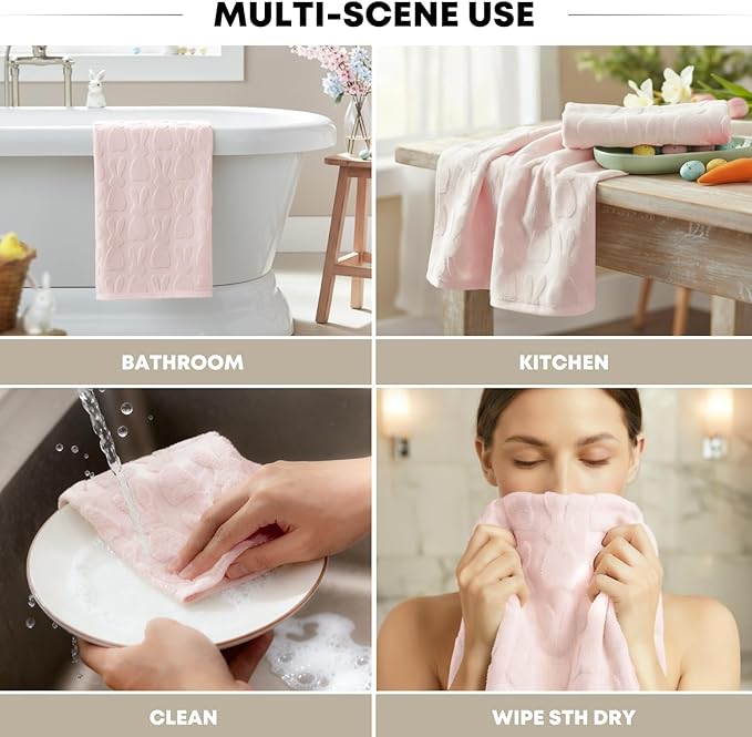 Artoid Mode 4 Pcs Pink 3D Rabbit Jacquard Easter Hand Towels