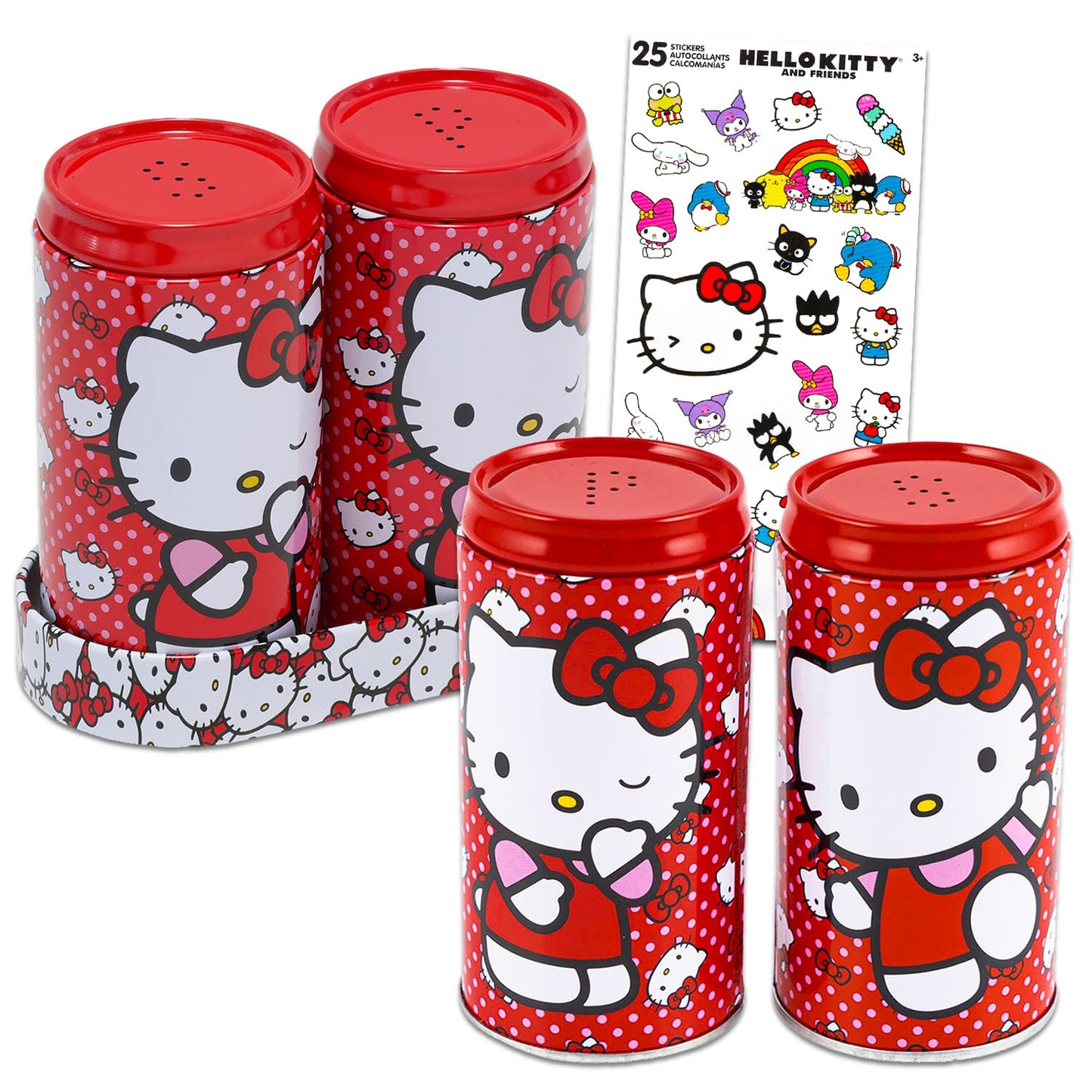 Hello Kitty Decor Set - Kitchen Accessories Bundle Includes Salt and Pepper Shakers Plus Stickers