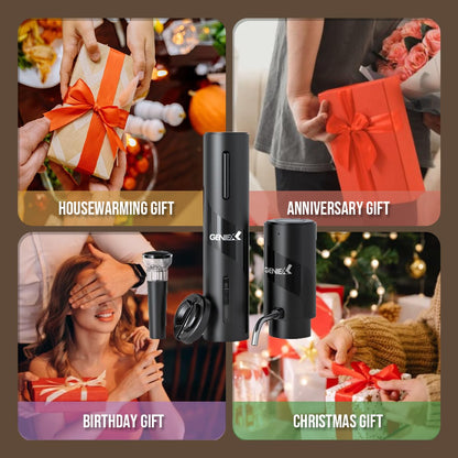 Electric Wine Set 4 | Automatic Wine Opener Dispenser Gift Set - Electric Corkscrew Opener & Auto Wine Dispenser | Ideal Housewarming Gifts and Cool Wine Gift (Black)