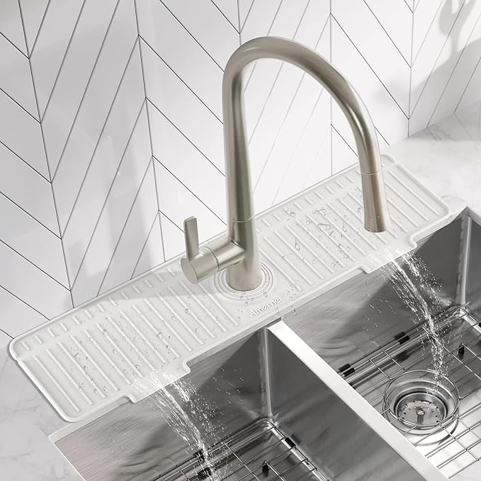 Kitchen Sink Splash Guard, 20IN Longer Silicone Faucet Guard & Draining Mat