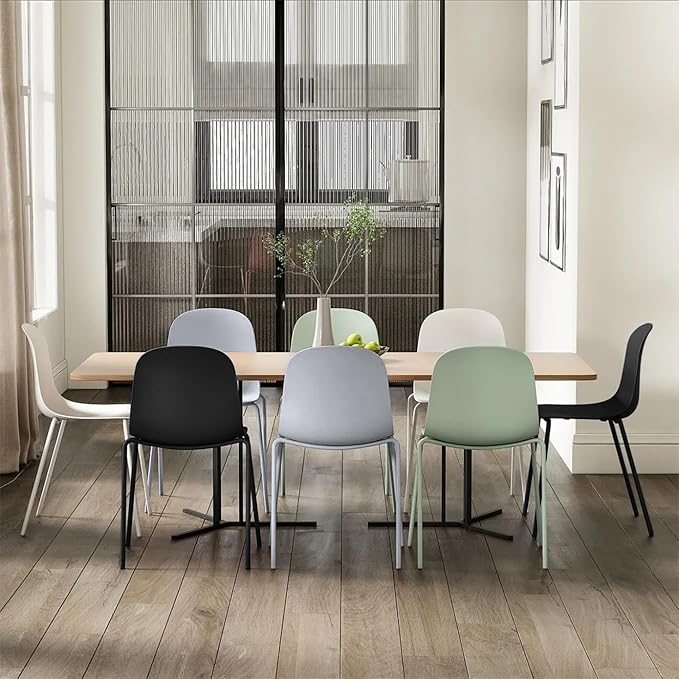 2xhome Set of 2 Modern Stackable Armless Dining Chairs, Plastic Shell Seat with Metal Legs for Indoor Outdoor Home Kitchen Patio Cafe, Gray
