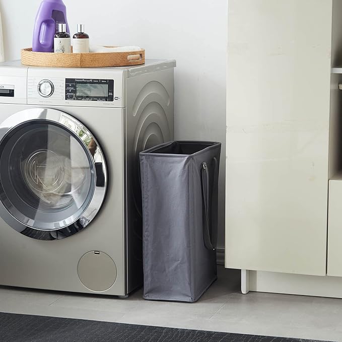Slim Laundry Hamper with Adjustable Long Handles, 45L Small Laundry Baskets