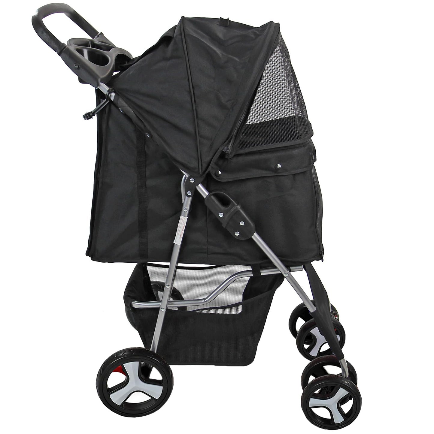 Foldable Pet Stroller with Weather Protection and Swivel Wheels 15 kg Carrying Capacity - Black