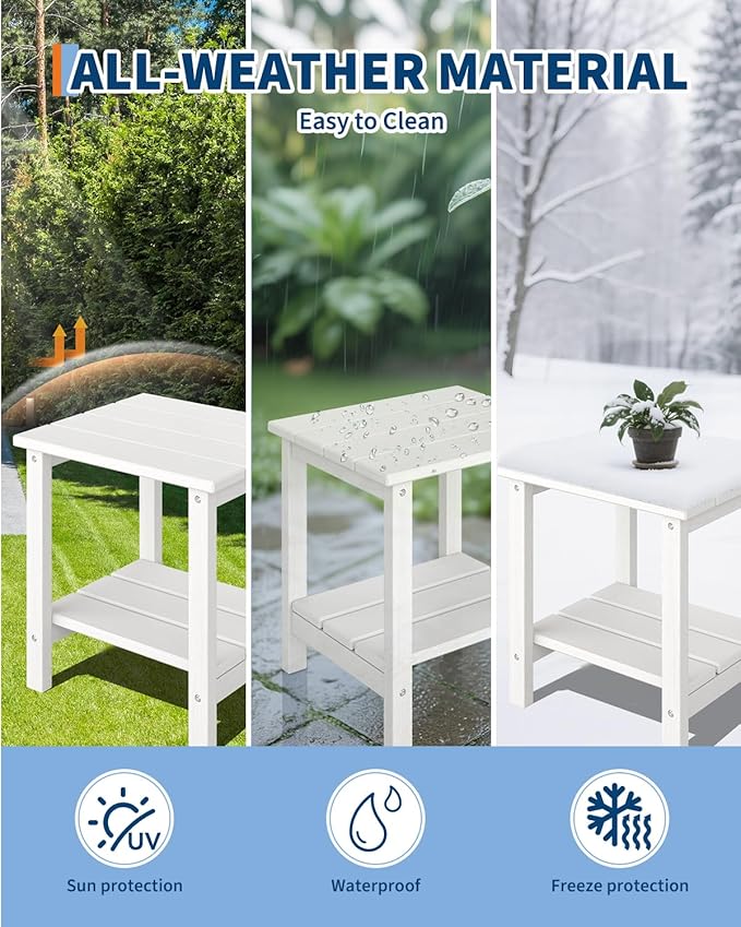 GarveeLife Poly Lumber Rocking Chair Outdoor Set of 4 with 2 Side Table - HDPE High Back Porch Rocker Chairs for Adults - All Weather Resistant Furniture for Patio - White