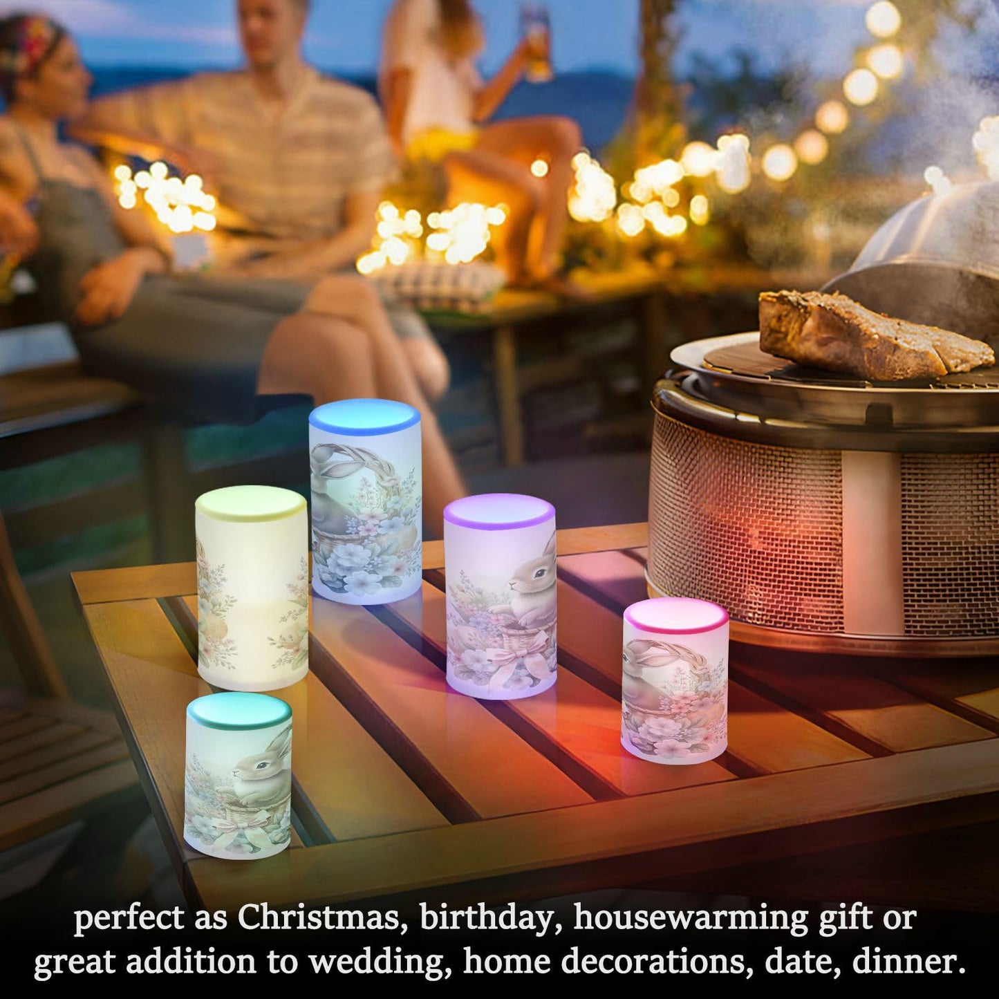 ALAZA Watercolour Cute Rabbit Easter Bunny Flickering Flameless Candles Battery Operated with Remote Timer,Tea Light Candles LED Pillar Votive Candles Set of 2 for Outdoor Indoor Decorations