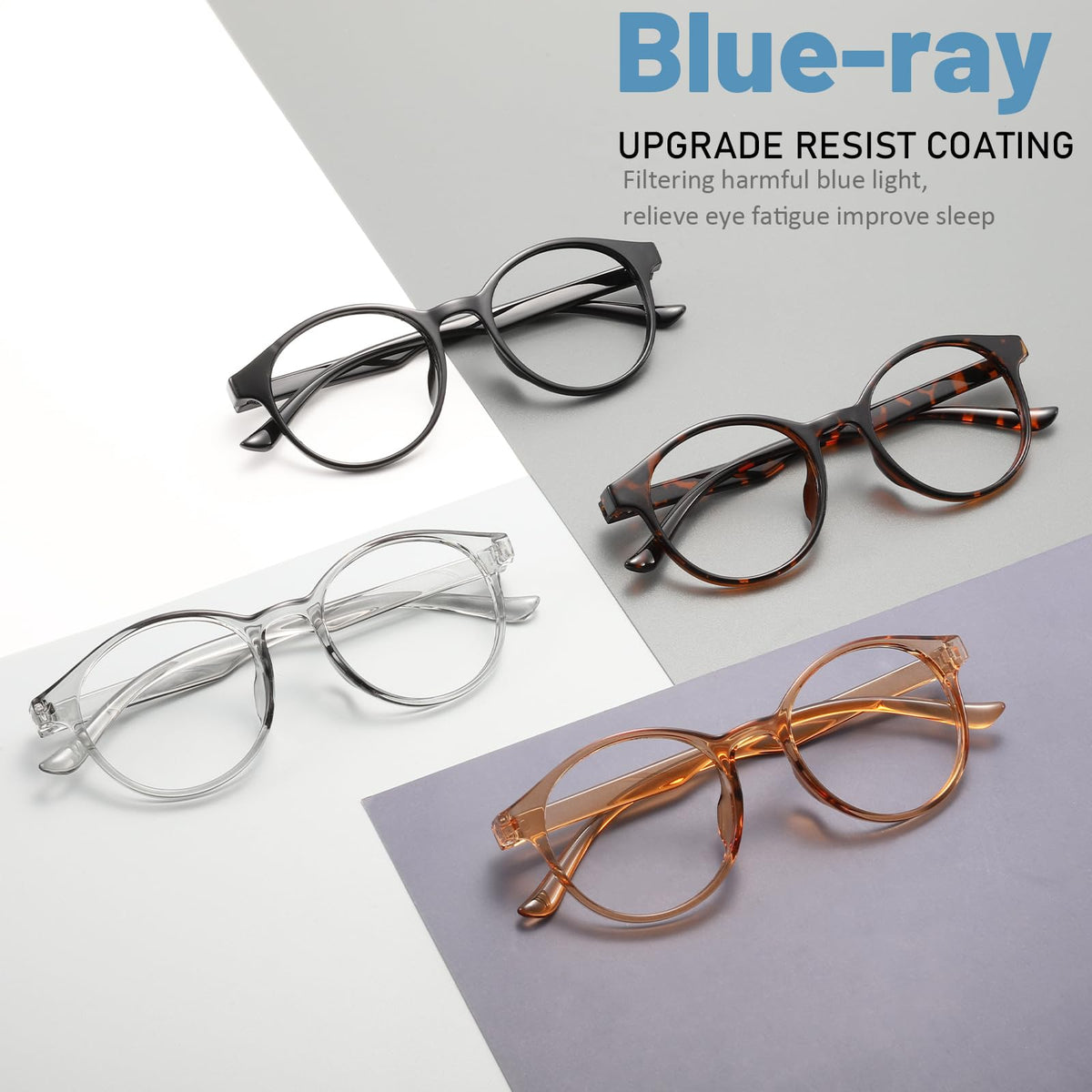 Przene 4 Pack Blue Light Blocking Glasses for Women Men,Retro Round Computer Gaming Glasses Anti Eye Strain/UV/Glare (Standard, Mixed Color-C3)
