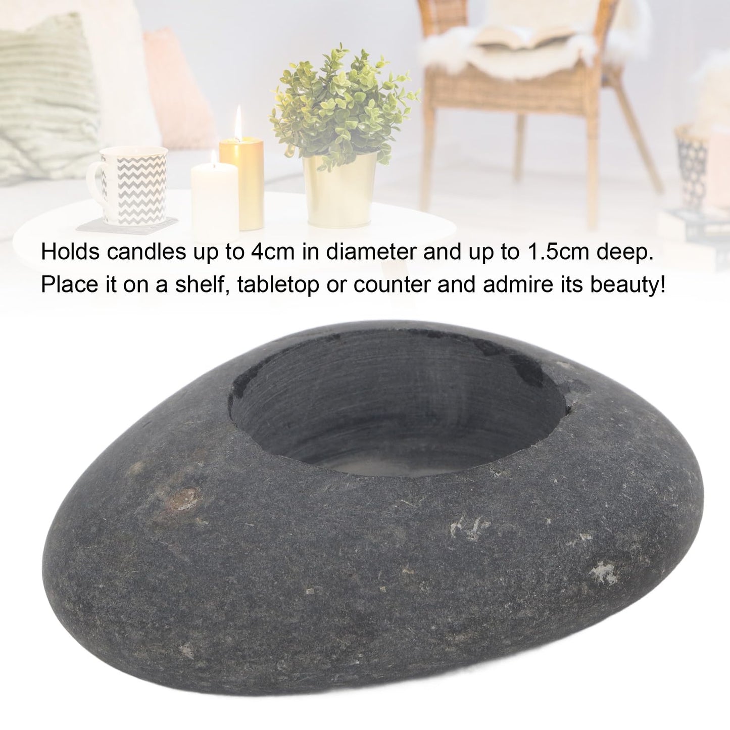 Handmade Stone Tealight Candle Holder, Sturdy and Compact Size Design Decorative Pebble Multifunctional and Lightweight Candle Holder for Wedding Home Decor