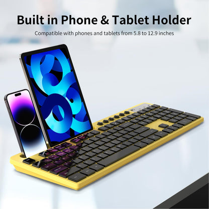 Wireless Keyboard and Mouse Combo, MARVO 2.4G Ergonomic Wireless Computer Keyboard with Phone Tablet Holder, Silent Mouse with 6 Button, Compatible with MacBook, Windows (Black)