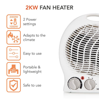 Warmlite WL44002 Thermo Fan Heater with 2 Heat Settings and Overheat Protection, 2000W, White