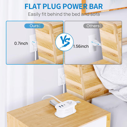 BEVA Travel Power Strip with USB Ports, 4FT Travel Flat Plug Extension Cord, Fast Charge PD 20W 2 Outlets 3 USB Ports, Non Surge Protector for Cruise Ship Travel Essentials(PD20W Charge Black)