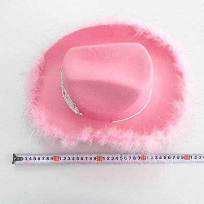 Sothuba Pink Cowgirl Hat with Feather Boa and Tiara Crown, Pink Cowboy Hat with Heart Sunglasses Bandanas for Women Girls Bachelorette Party Halloween Dress-Up