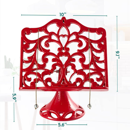 JOGREFUL Adjustable Cookbook Stand, Cast Iron Heavy-Duty Recipe Book Holder, Kitchen Vintage Recipe Book Holder, Reading Rest Holder for Easel/Counter/Books/Magazine/iPad/Bible, Classic Red