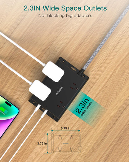 Surge Protector Power Strip, Addtam 5 ft Flat Plug Extension Cord with 4 USB Wall Charger(2 USB C Port), 4 Widely Outlets Desk Charging Station, Home Office and College Dorm Room Essentials