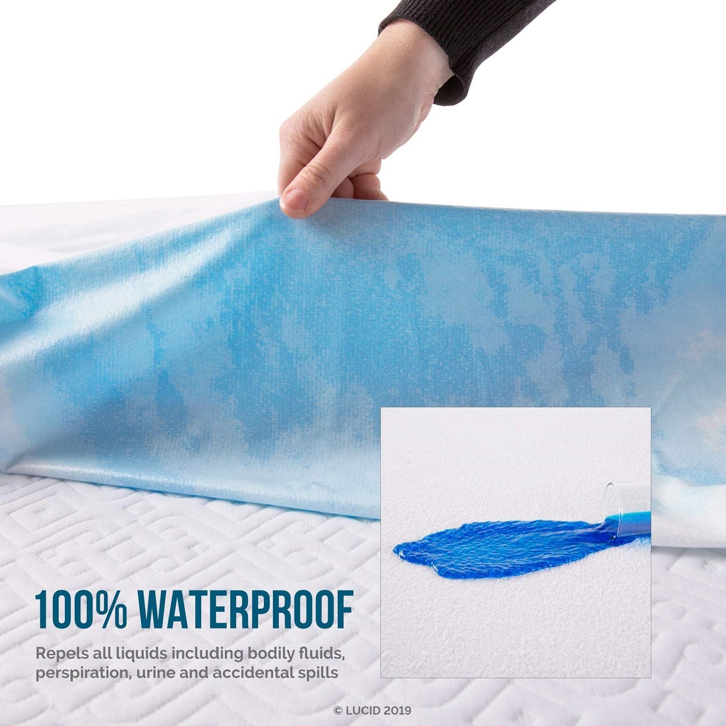 LUCID Premium Waterproof Mattress Protector, Queen Size – Fitted Sheet Style, Machine Washable – Cotton Terry Top Cover – Dorm Room Essential – White