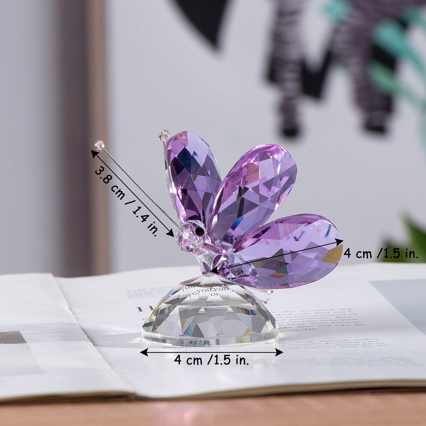 Arikyrist Crystal Purple Collectible Butterfly Statue Gift for Butterfly Lover, Crystal Butterfly Figurine for Home Office Decor