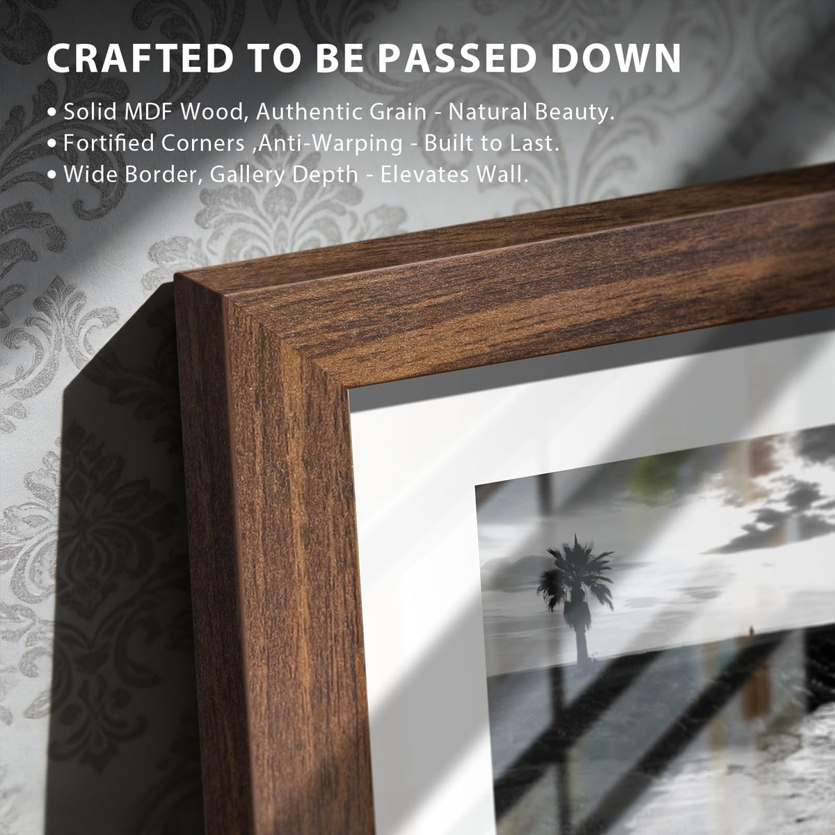 KissNow 8x10 Picture Frame 5-Pack - Brown Wooden 10x8 Frames with Tempered Glass, Classic Tabletop Gallery Frames for Photos & Art Prints