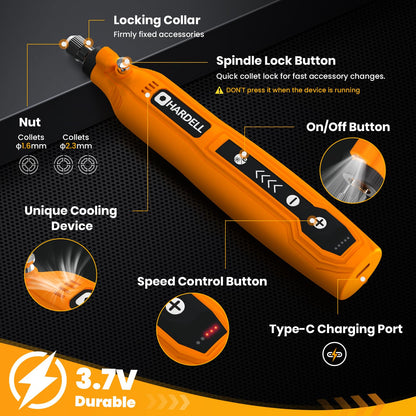 HARDELL Mini Cordless Rotary Tool, USB Charging, 5-Speed Rotary Tool Kit with 69 Accessories, Multi-Purpose 3.7V Power Multi Tool for Sanding, Polishing, Drilling, Etching, Engraving, Cutting, DIY