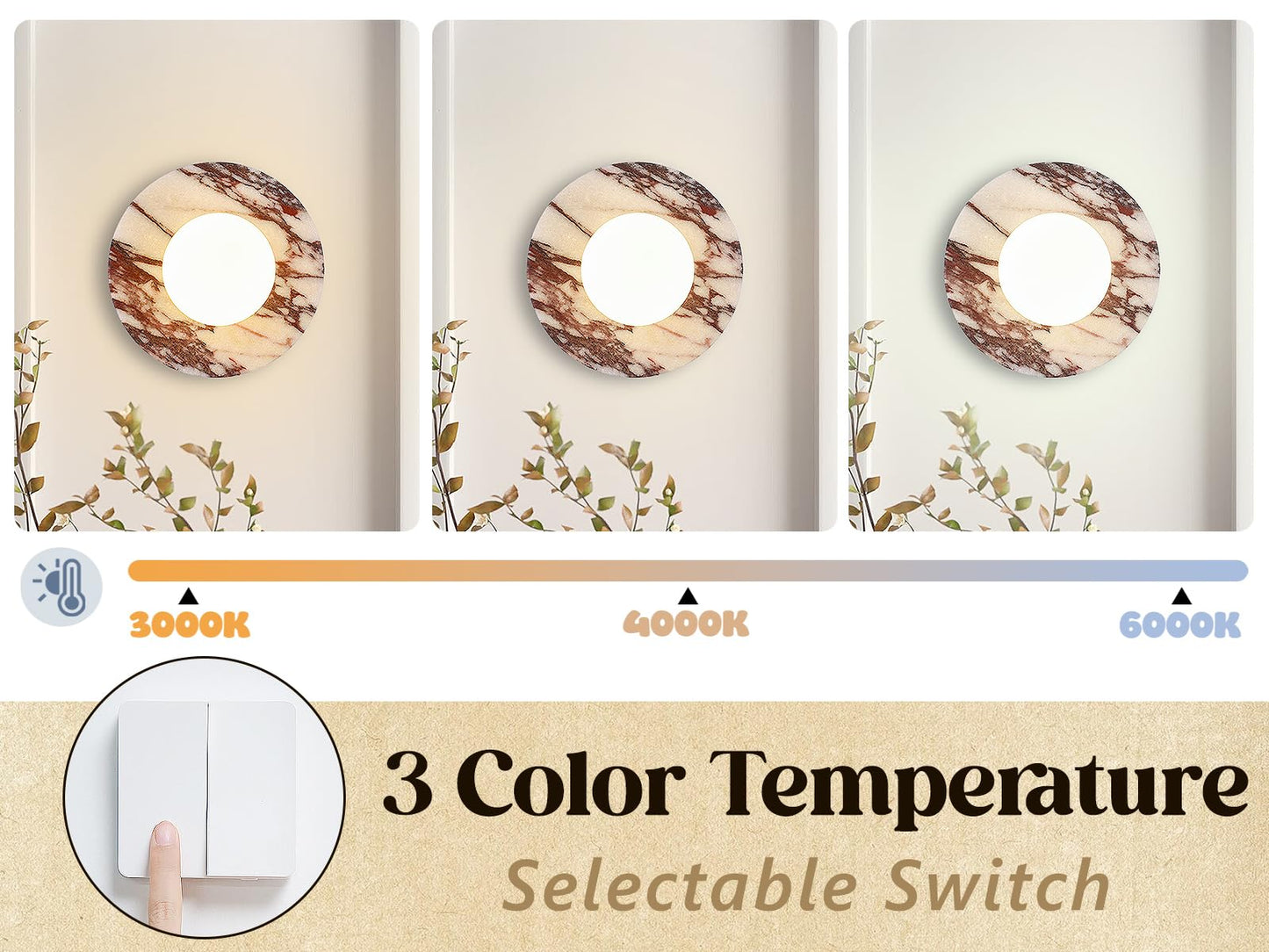 Calacatta Viola Marble Wall Sconce-Unique 7.8”Alabaster Sconce for Bedroom,Bathroom Vanity,Hallway & Yoga Room,Modern Hardwired Marble Style Stone Glass Wall Lamp for Meditation,Reading & Spa Decor