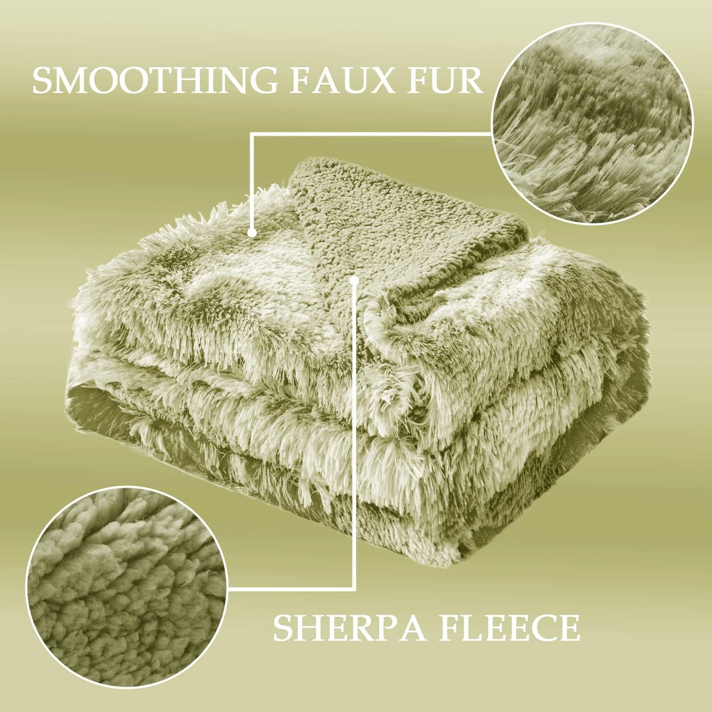 Exclusivo Mezcla Fuzzy Faux Fur Throw Blanket, Reversible Shaggy Sherpa Fleece Tie Dyed Blankets, Fluffy Plush Warm Throws for Couch, Bed, 50x60 Inches, Olive Green
