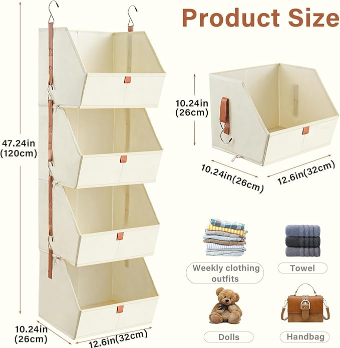 4 Tier Hanging Closet Organizer, Disassemblable Clothes Hanging Shelves