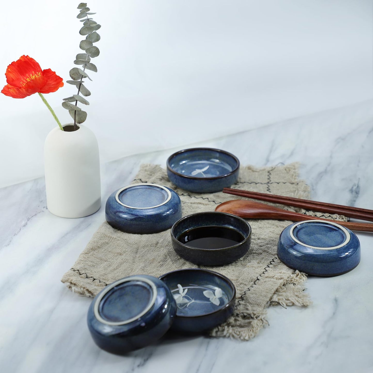 Colias Wing 3.5 Inch Vintage Style Kiln Glazed Ceramic Side Dishes - Korean Bowls - Set of 6